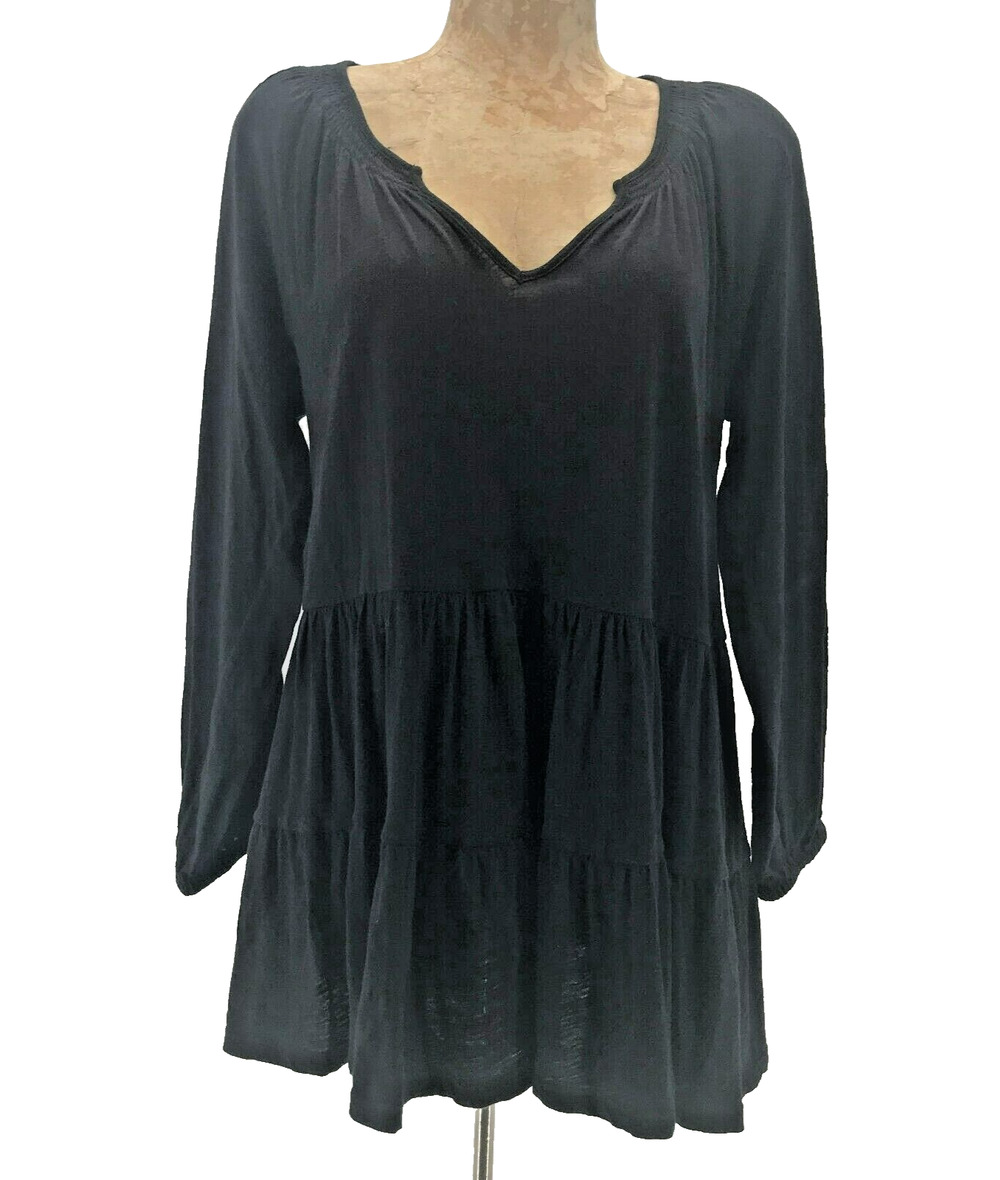 Maeve Isola Top Womens Small Black Tiered V Neck Cotton Anthropologie Boho